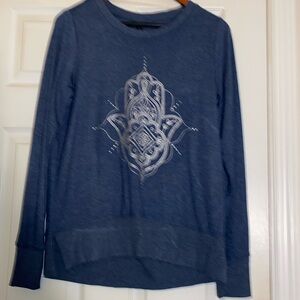 Blue Monochromatic Sweatshirt Soft to Touch Beautiful Silver Print Size S
